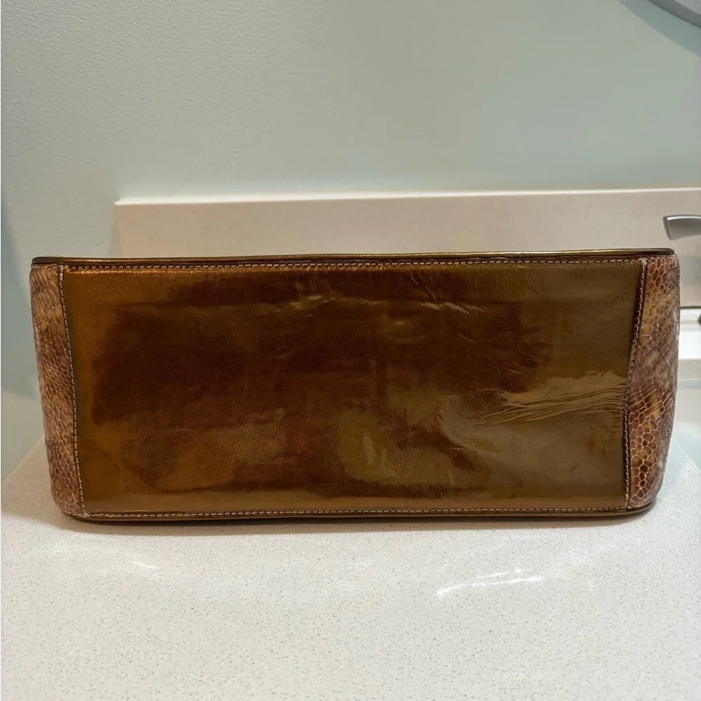 Brahmin Croc Embossed Hobo Shoulder Bag Vintage Y2K Brown Gold Accents